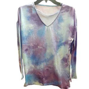 DOSWODE Womens Tie Dye Shirt Long Sleeve Blouses Printed V Neck Tops for Women